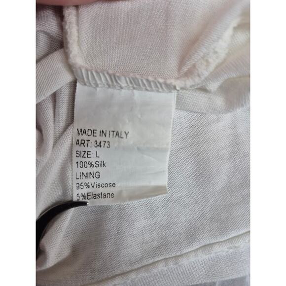 Elena Baldi Women Silk Top White Floral Asymmetrical Hem Italy Classic Fairy L - Picture 6 of 6